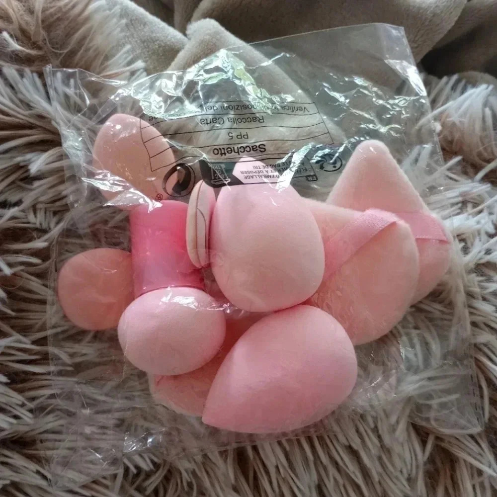 Bundle pink makeup set plush wash sponges assortment NEW women's girls cute tear